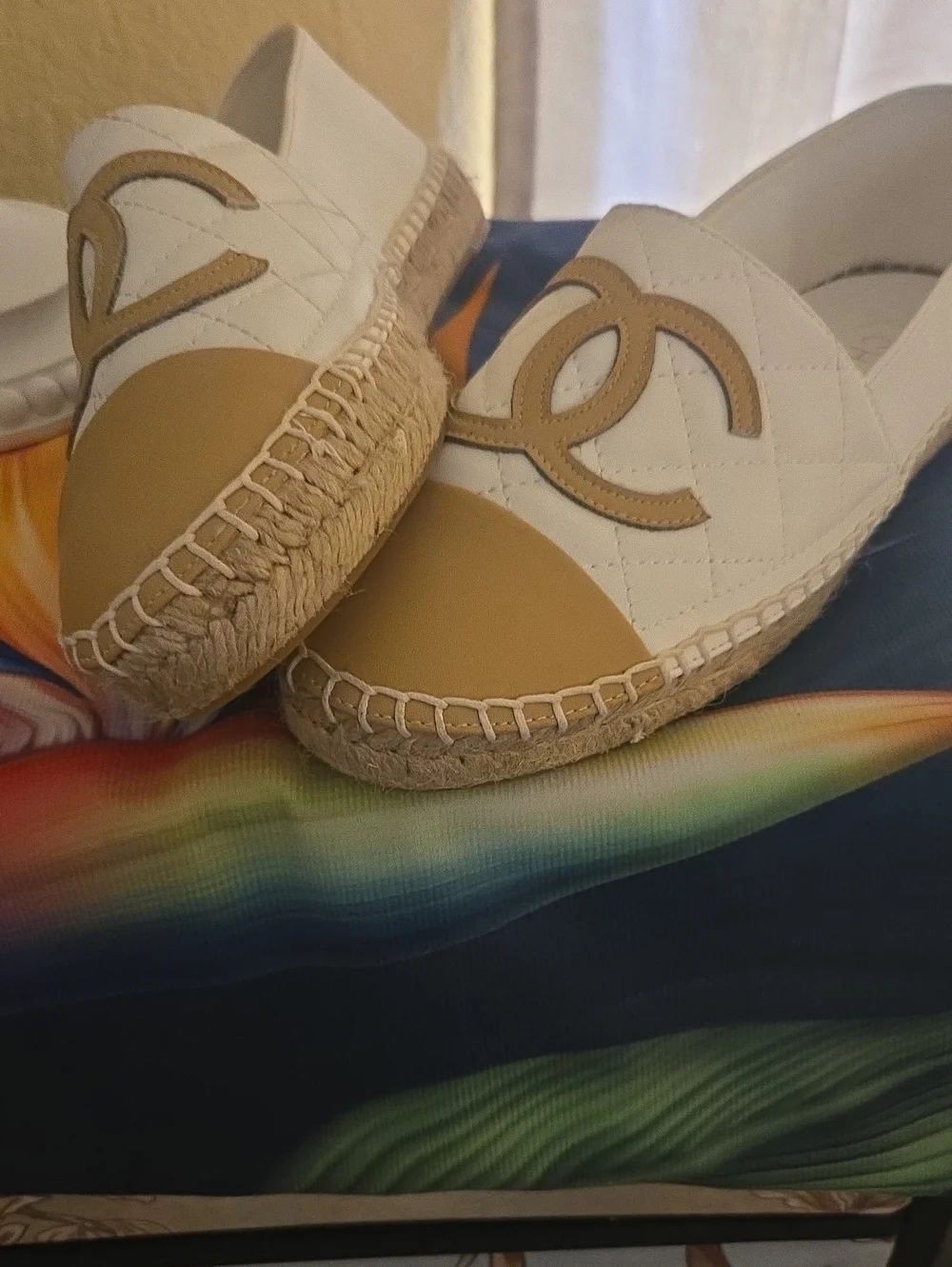 👡White And Beige Slip Loafers - Picture 3 of 5